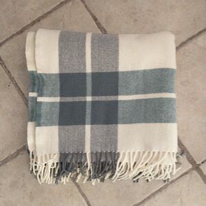 Vtg Onkaparinga Throw Blanket Cream Green Check Plaid 100%Wool Australia